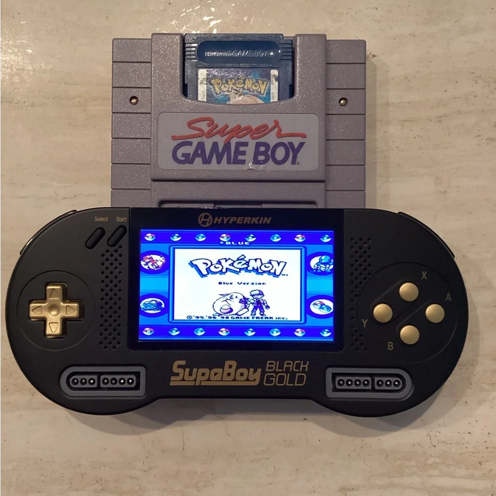 Hyperkin Supaboy Black Gold Portable Pocket Console Nintendo SNES Games Gameboy
